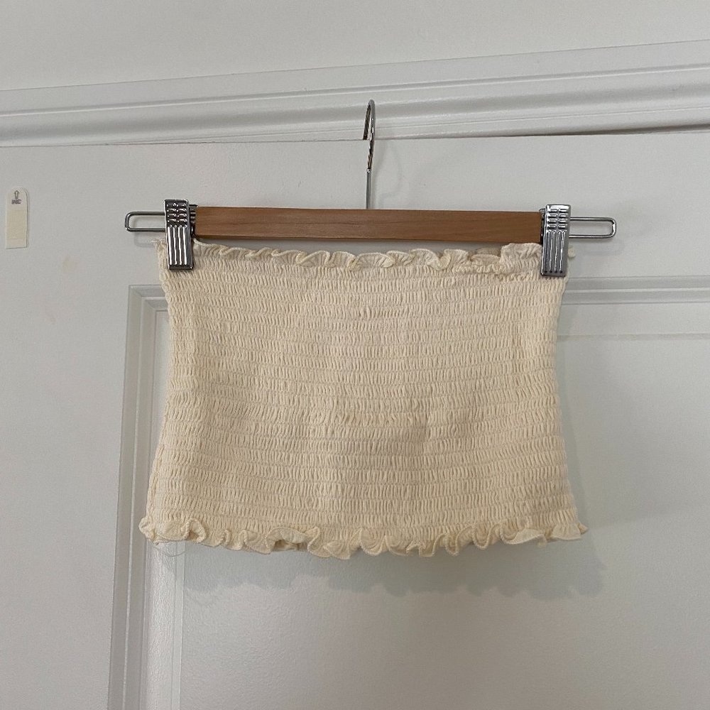 Off-white Shirred Frill Crop Tube Top